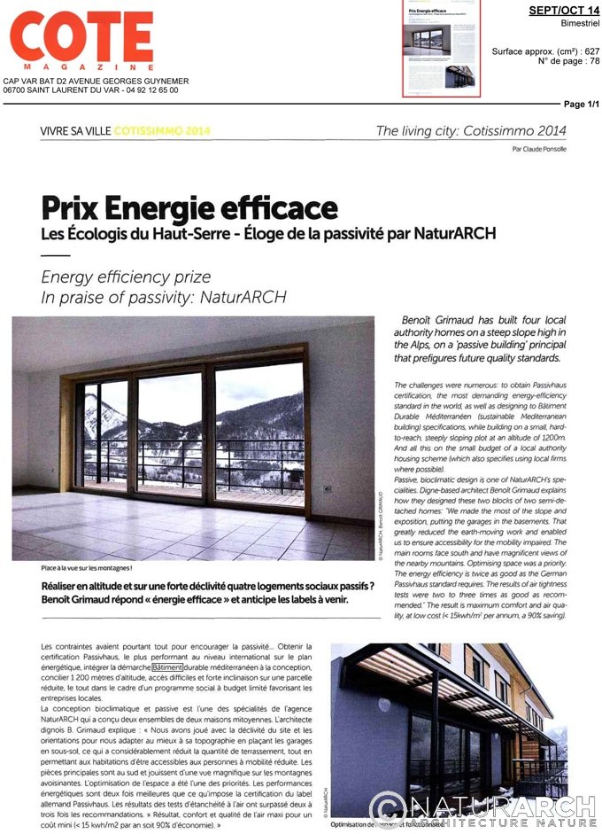 Cote Magazine NaturARCH, Architecture conception écologique passive Haut-Serre