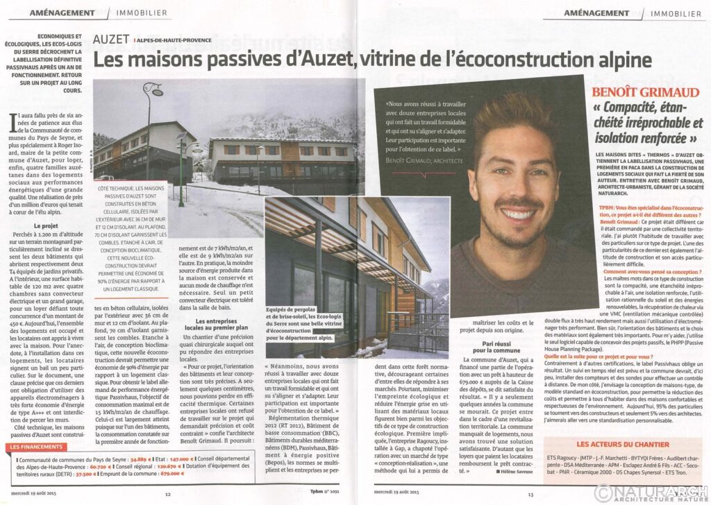 NaturARCH, Article La Provence, Architecture durable, ecos-logis Auzet, Alpes-de-Haute-Provence