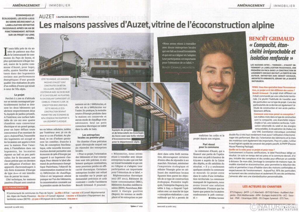 NaturARCH, Article La Provence, Sustainable architecture, ecos-logis Auzet, Alpes-de-Haute-Provence