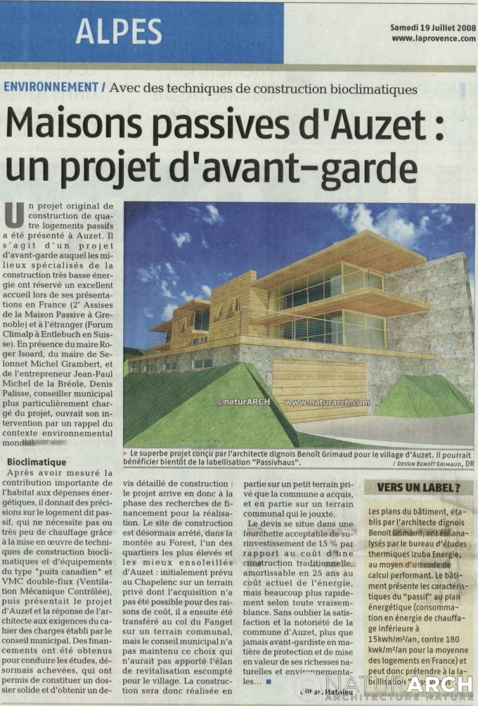 NaturARCH, Presse La Provence, Architecture écologique, Maison passive Auzet, Alpes-de-Haute-Provence